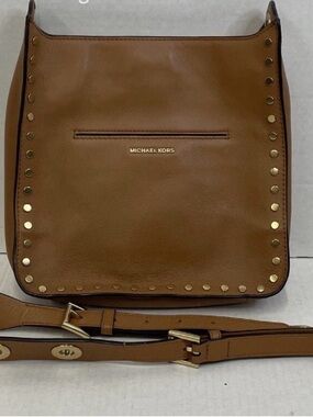 Michael Kors Sullivan Tan Leather Studded Crossbody Bag